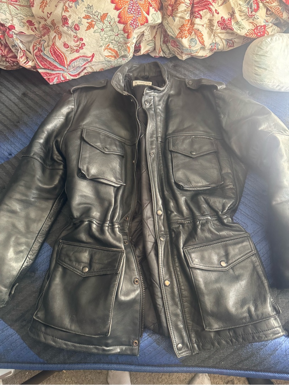 Belstaff Black Leather Military Field Jacket